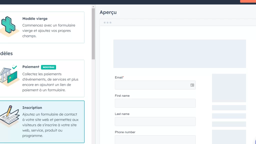 formulaire d'inscription