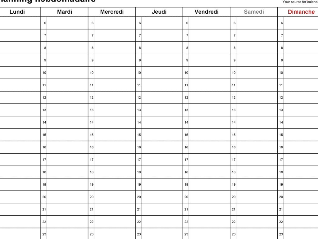 planning horaire
