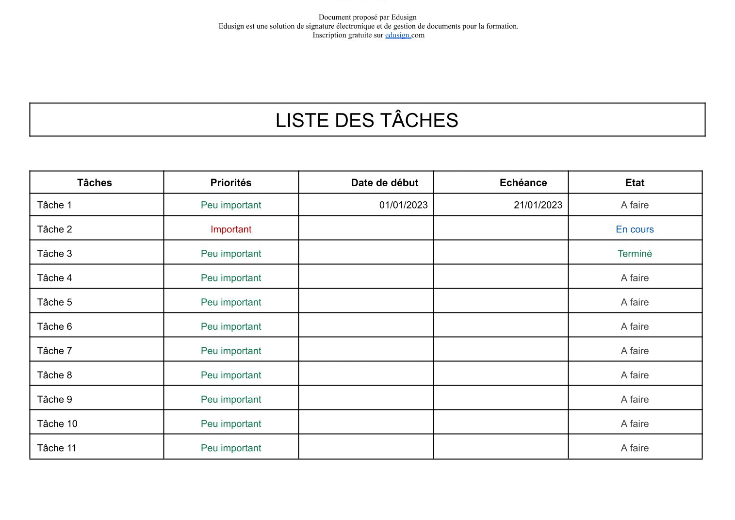 liste taches